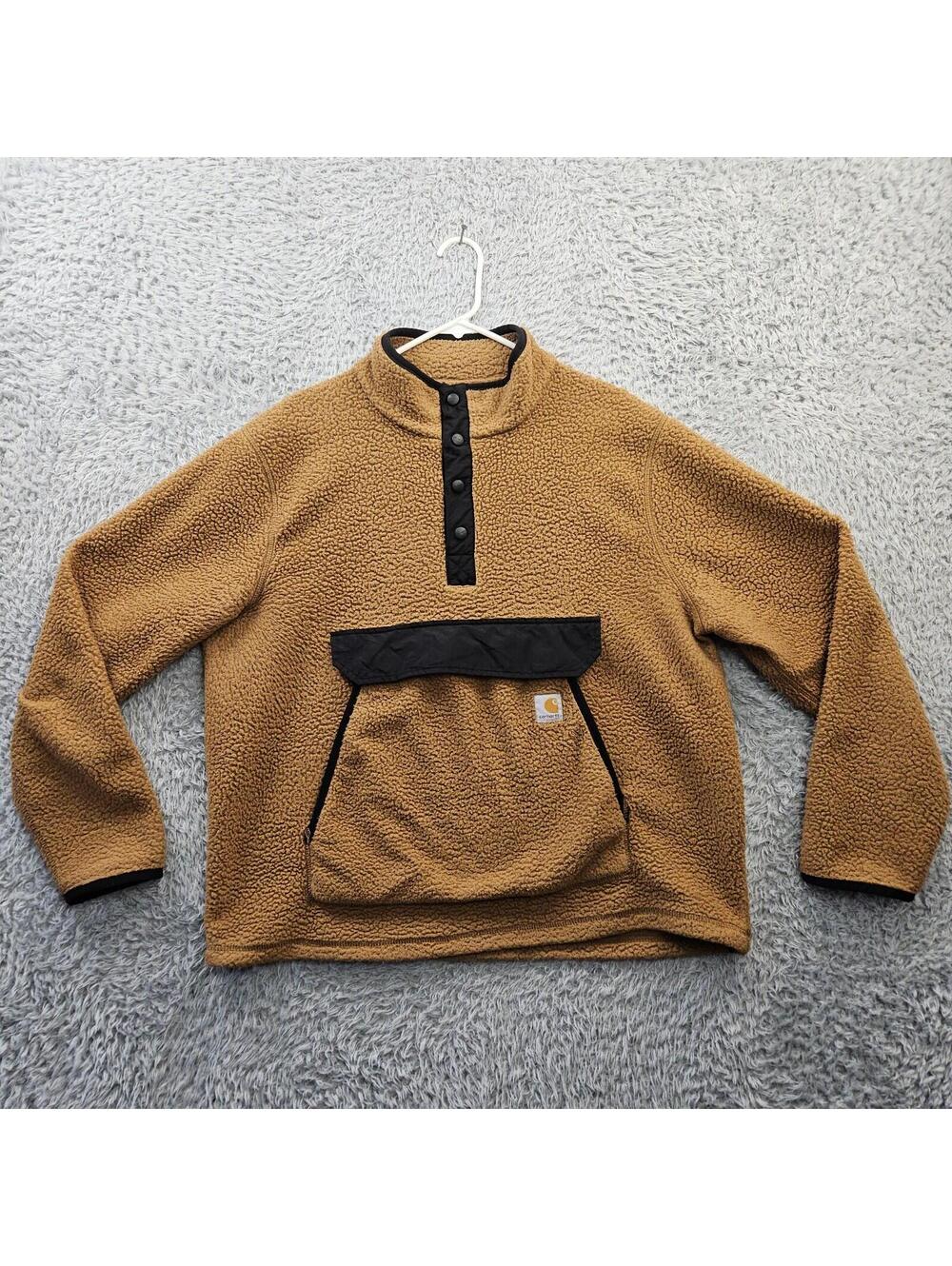 Carhartt Jacket Mens XL Brown Fleece Anorak Pullover Relaxed Fit 104991-BRN